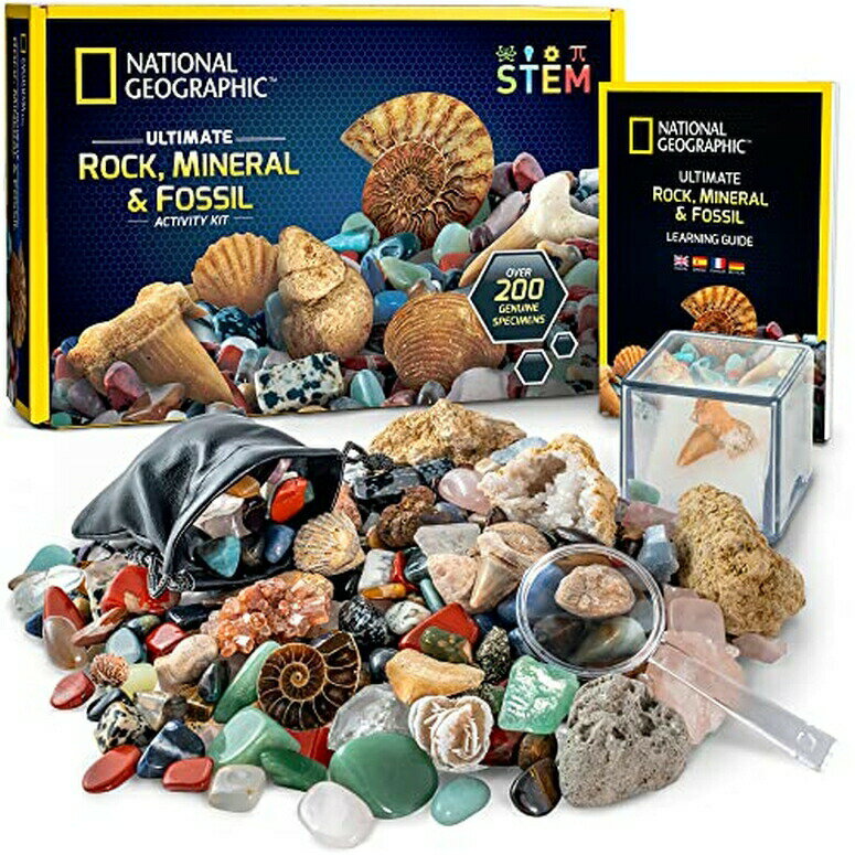 ナショナルジオグラフィック 天然石や化石のセット NATIONAL GEOGRAPHIC Rocks & Fossils Kit ? 200+ Piece Set Includes Geodes, Real Fossils, Rose Quartz, Jasper, Aventurine & Many More Rocks, Crystals & Gemstones 【並行輸入品】