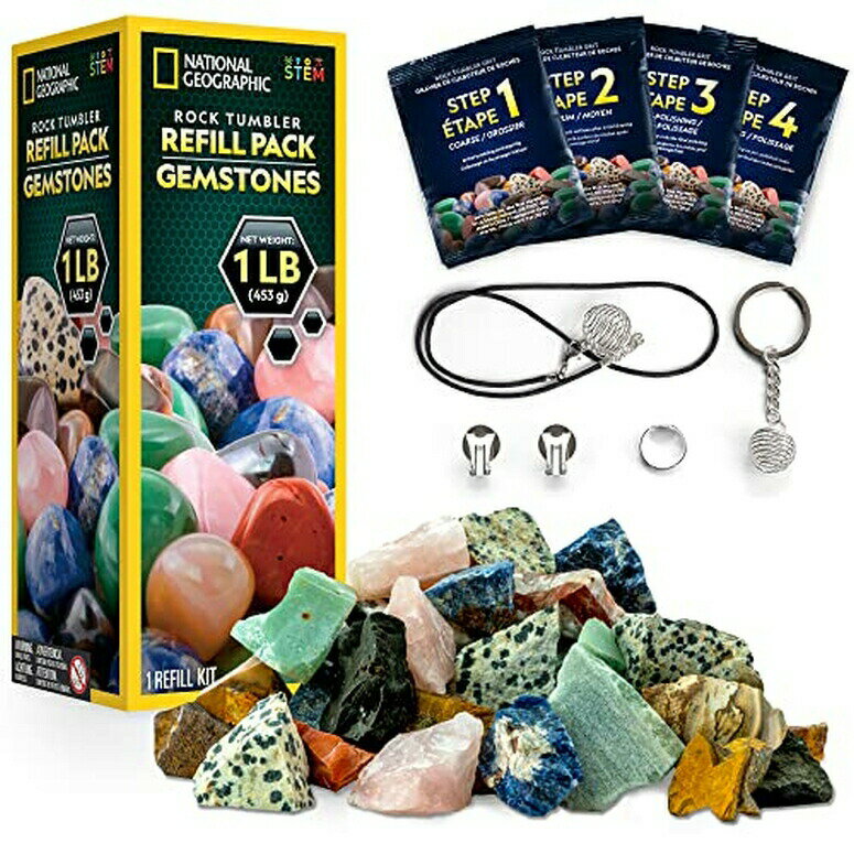 ナショナルジオグラフィック ロックタンブラー NATIONAL GEOGRAPHIC Rock Tumbler Refill Kit - Gemstone Mix of 9 varieties including Tiger's Eye, Amethyst and Quartz - Comes with 4 grades of Grit, Jewelry Fastenings and detailed Learni 【並行輸入品】