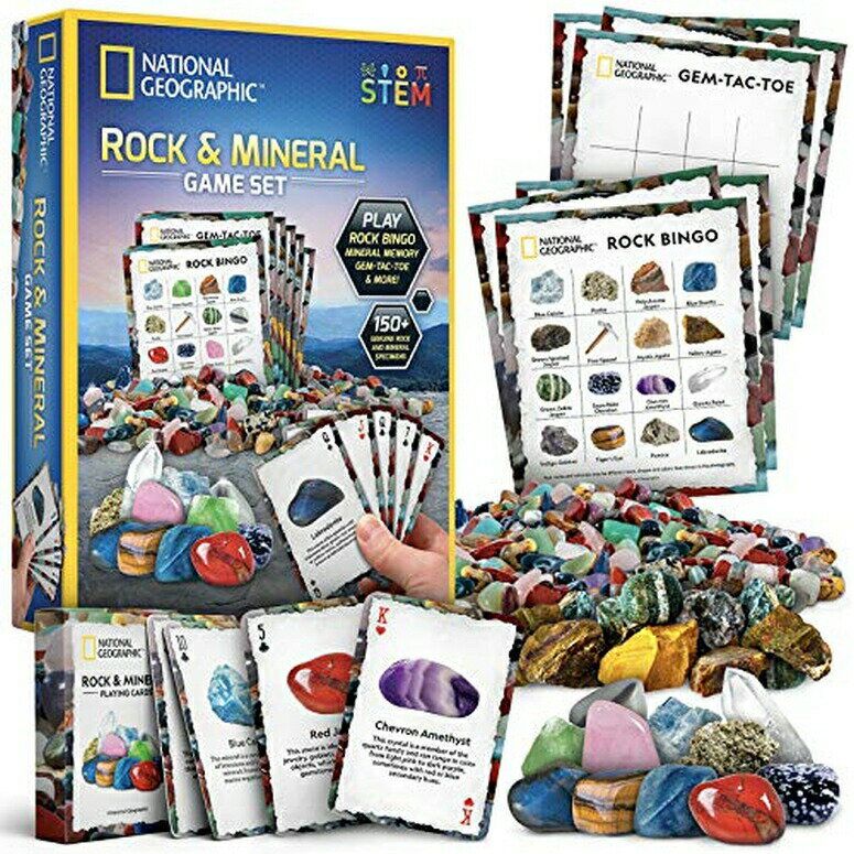 ナショナルジオグラフィック ロックビンゴゲーム NATIONAL GEOGRAPHIC Rock Bingo Game - Play Rock Bingo, Mineral Memory, Gemstone Trivia, & Card Games, Collection Includes Over 150 Rocks and Minerals, Amazon Exclusive Educational STEM 【並行輸入品】