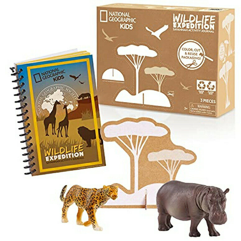 ナショナルジオグラフィック リアルな動物のおもちゃ 読書ファクトブック（英語） National Geographic Kids Activity Journal Set With Realistic Animal Toy Figures, Level 1 Reading Fact Book, QR Code to More Animal Facts, Packaging is Re 【並行輸入品】 1