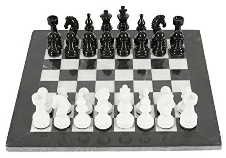 チェスセット Marblous Krafts 15 Inches Black White Chess Set with 32 Metallic Figures 2 Extra Queens and Marble Board - Large Staunton Handmade Chess Game Classic Home Decor Chess Sets for Adults and Family 【並行輸入品】