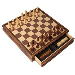 チェスセット GSE 15" Large Wooden 2-in-1 Chess and Checkers Board Game Combo Set with Drawer, Board Games Chess Checker Set for Kids and Adults (Chess & Checkers with Drawer) 【並行輸入品】