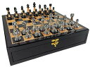 チェスセット Staunton Chrome & Black Chrome Chess Men Set W 17 inch Dark Walnut and Birdseye Maple Color Storage Board 【並行輸入品】