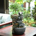 卓上 噴水 滝のオブジェ テーブルトップファウンテン インテリア噴水 Haobos Indoor Fountain 4-Bowl Rockery Soothing Sound Tabletop Fountains Home/Office Decor with a Small Plastic Pot to Grow The Plant by Yourself(Automatic Watering)(2 