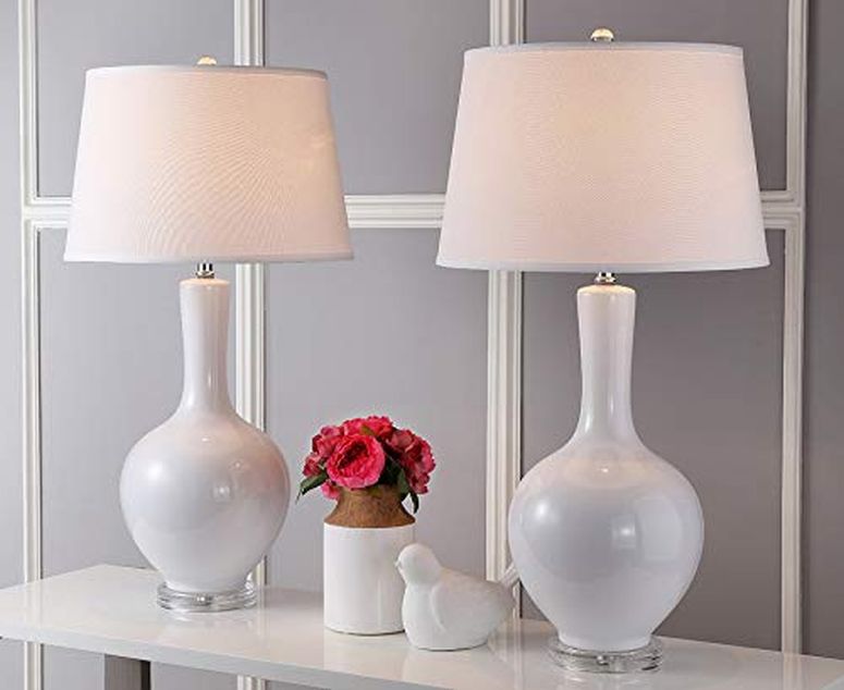 サファヴィヤ safavieh テーブルランプ サファビヤ サファヴィア SAFAVIEH Lighting Collection Blanche Modern White Gourd Ceramic 32-inch Bedroom Living Room Home Office Desk Nightstand Table Lamp Set of 2 (LED Bulbs Included) 【並行輸入品】