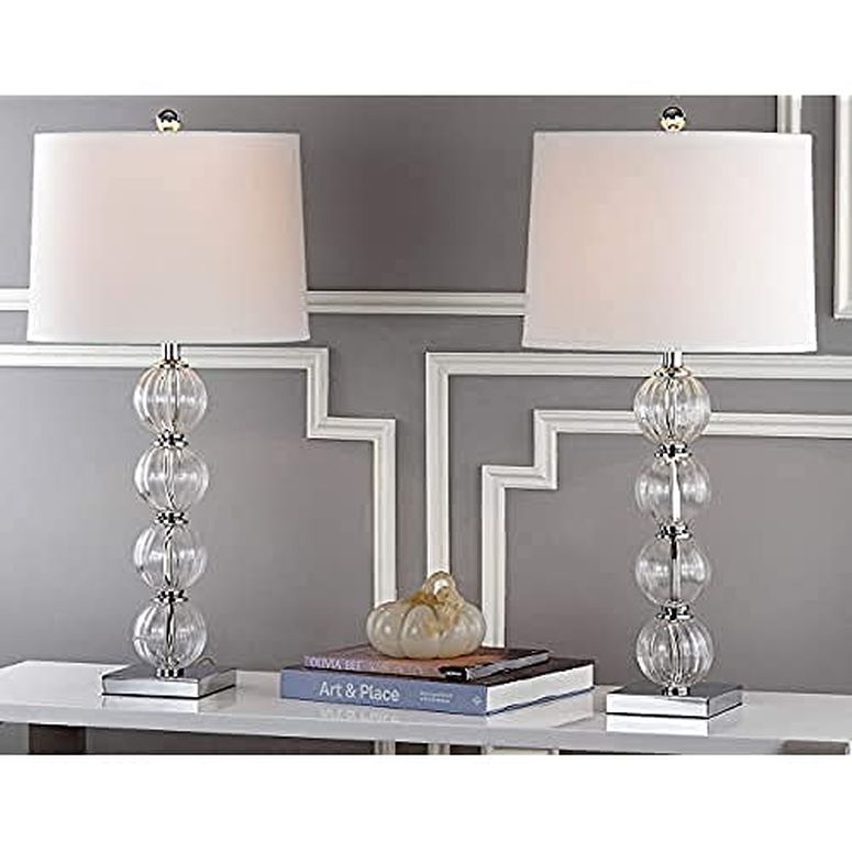 サファヴィヤ safavieh テーブルランプ サファビヤ サファヴィア SAFAVIEH Lighting Collection Amanda Modern Crystal Stacked Globe 30-inch Bedroom Living Room Home Office Desk Nightstand Table Lamp Set of 2 (LED Bulbs Included) 【並行輸入品】