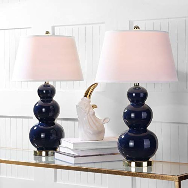 サファヴィヤ safavieh テーブルランプ サファビヤ サファヴィア SAFAVIEH Lighting Collection Pamela Modern Contemporary Navy Triple Gourd Ceramic 27-inch Bedroom Living Room Home Office Desk Nightstand Table Lamp Set of 2 (LED Bulbs I 【並行輸入品】