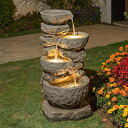 K[f  CeA u^  ̃IuWF EH[^[tH[t@Ee Glitzhome GH11246 Polyresin Stone 4-Tiered Bowls Fountain with LED Lights Outdoor Decorative Water Feature, 32.25