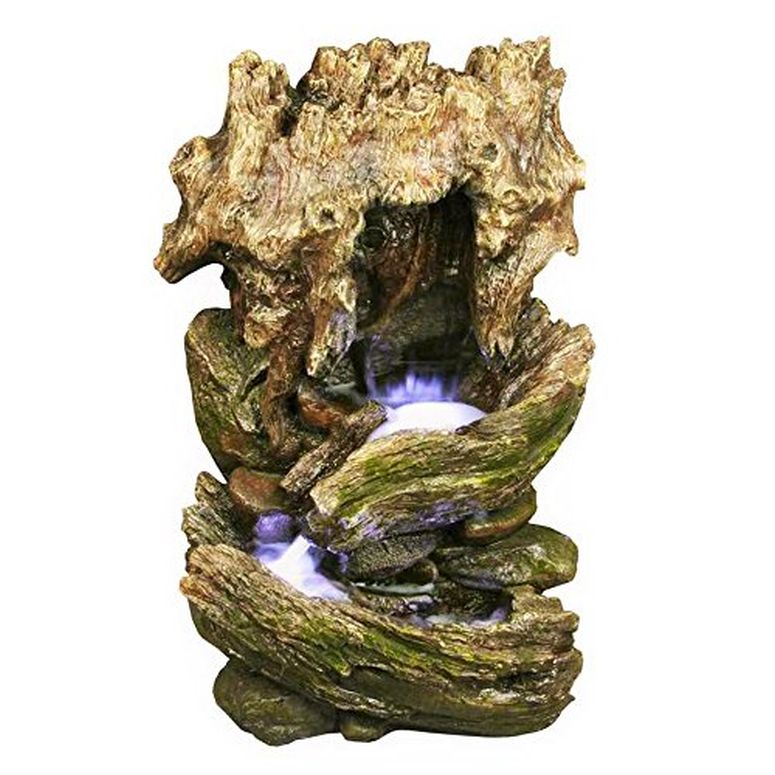 ガーデン 噴水 インテリア噴水 置き型 噴水 滝のオブジェ ウォーターフォールファウンテン 32" Cottage Log Garden Fountain: Tiered Outdoor Water Feature for Gardens & Patios. Weatherproof Resin, Hand-Crafted, w/LED Lights. 【並行輸入品】