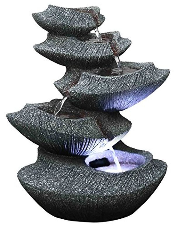 ガーデン 噴水 インテリア噴水 置き型 噴水 滝のオブジェ ウォーターフォールファウンテン Modern Stone Tiers 14" Fountain w/LED Light: Small Indoor/Outdoor Water Feature for Tabletops, Entryways, Gardens & Patios. Hand-Crafted Design. H 【並行輸入品】