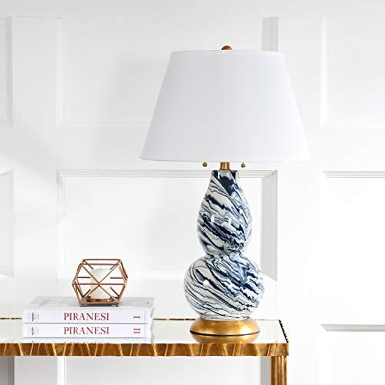 サファヴィヤ safavieh テーブルランプ サファビヤ サファヴィア SAFAVIEH Lighting Collection Modern Swirls Navy / White 29-inch Bedroom Living Room Home Office Desk Nightstand Table Lamp (LED Bulbs Included) 【並行輸入品】