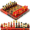 チェスセット Souvenir Chess Set Russian Folk Art Khokhloma - Handcrafted Chess Pieces as Matryoshka Dolls - Unique Chess Sets - Family Board Games - Chess Gifts 【並行輸入品】