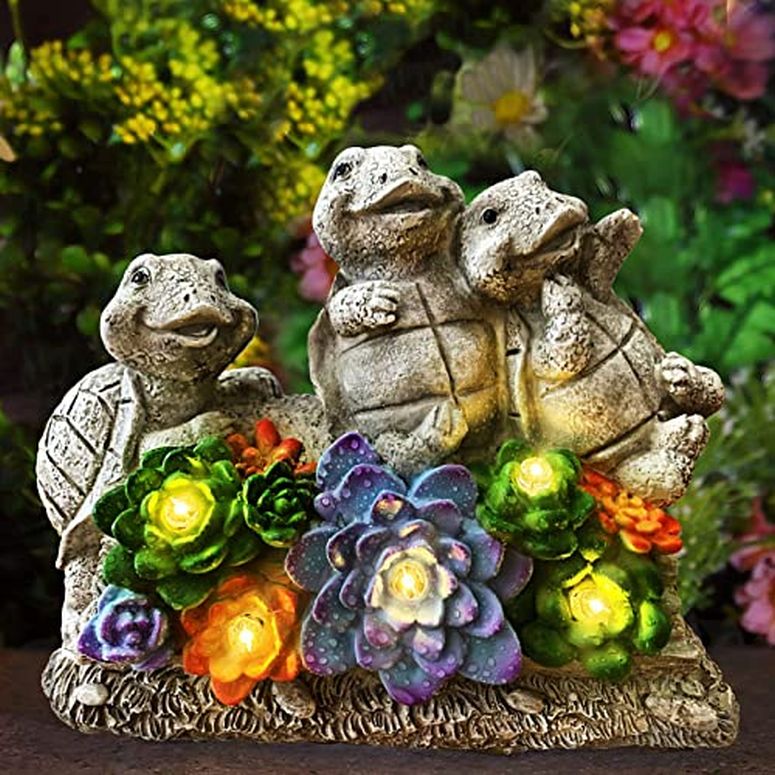 ガーデンライトLEDソーラーライト ソーラーパワー Foreby Garden Turtle Outdoor Decorations Solar Turtles Garden Statues,Garden Turtle Decor with LED Lights on Succulents,Turtle Outdoor Clearance for Garden Patio Lawn Decor Gift for Wo 【並行輸入品】