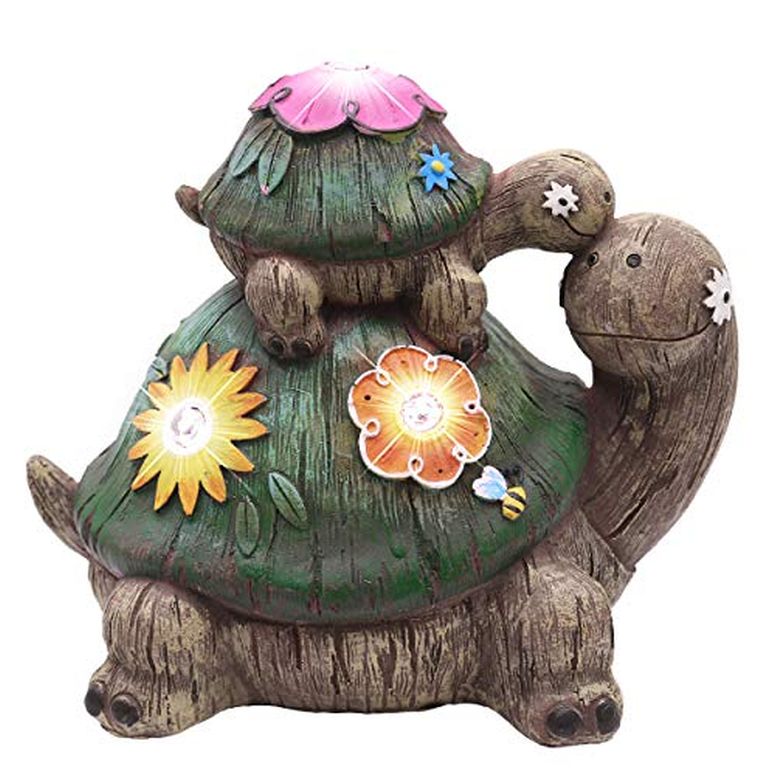 ガーデンライトLEDソーラーライト ソーラーパワー TERESA'S COLLECTIONS Turtle Garden Outdoor Decor with Solar Lights, Cute Resin Tortoise Figurines Sculptures Garden Gifts for Mom, Green Lawn Ornaments for Outside Patio Yard Decoratio 