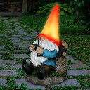 ガーデンライトLEDソーラーライト ソーラーパワー Exhart Garden Gnome, Fishing Freddy Solar Garden Statue, Red LED Light, Funny Outdoor Garden Decoration, 6 x 12 Inch 【並行輸入品】