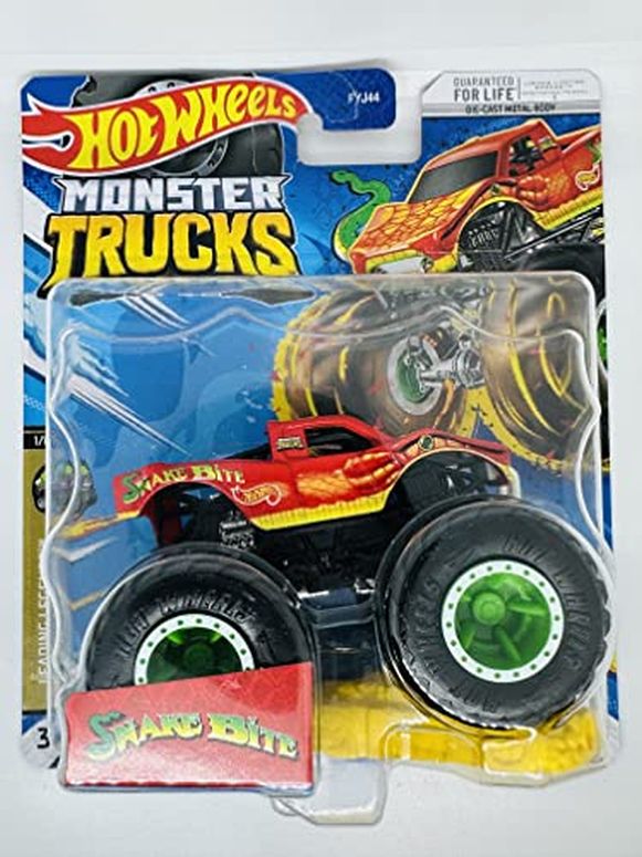 さまざまな1:64スケールダイキャストホットホイールモンスタートラック（それぞれ別々に販売）のコレクション！ ※重さ:　約100g ※パッケージサイズ:　約15 x 15 x 10 cm ※輸入品です。 ※説明は英語表記になります。 ※海外からの配送の為、納期に遅延が発生する場合がございます。 ※Hot Wheels Monster Trucks - Snake BITE - Leading Legends 1/6 - Red - 2023 Mix 2