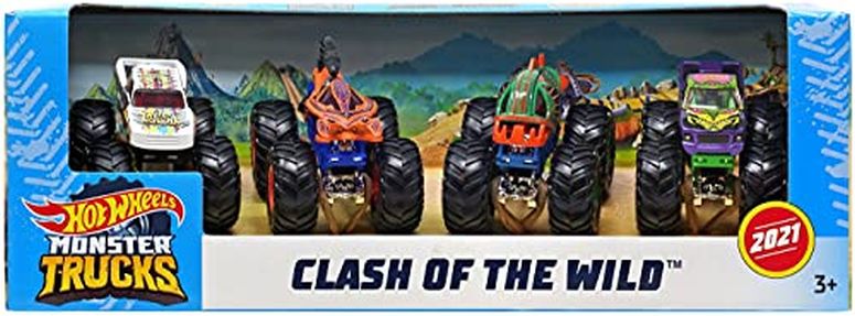 ホットウィール モンスタートラック Hot Wheels Monster Trucks Clash of The Wild Diecast Car 4-Pack 【並行輸入品】