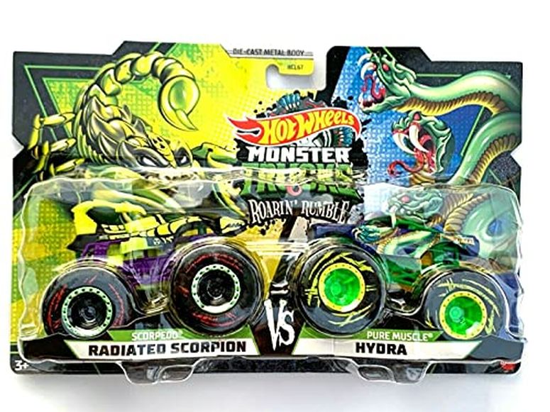ホットウィール モンスタートラック Metal Hotwheels Monster Trucks Roarin Rumble 1-64 Scale Double Pack, Radiated Scorpion Vs Pure Muscle Hydra 【並行輸入品】