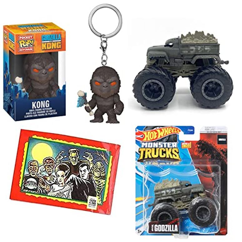 ホットウィール モンスタートラック Hot Wheels Fright Monster Pack Horror Trucks Bundled with Universal Character Cards + Creepy Sci-Fi Godzilla Roarin' Rumble & King Kong Figure Hanger 3-Items 【並行輸入品】