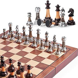 チェスセット VAMSLOVE Chess Set Large 16''/42cm Folding Wooden Board with Deluxe Weighted Acrylic Chess Pieces - 3.5" King with Storage Slots for Adults House Warming Retirement Gift 【並行輸入品】
