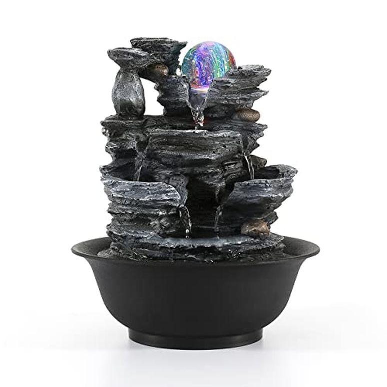 卓上 噴水 滝のオブジェ テーブルトップファウンテン インテリア噴水 Dyna-Living Tabletop Water Fountain Indoor Waterfalls Fountains with Colored LED Light Decorative Feng Shui Tabletop Fountain with Automatic Pump Best Home Gifts for 【並行輸入品】