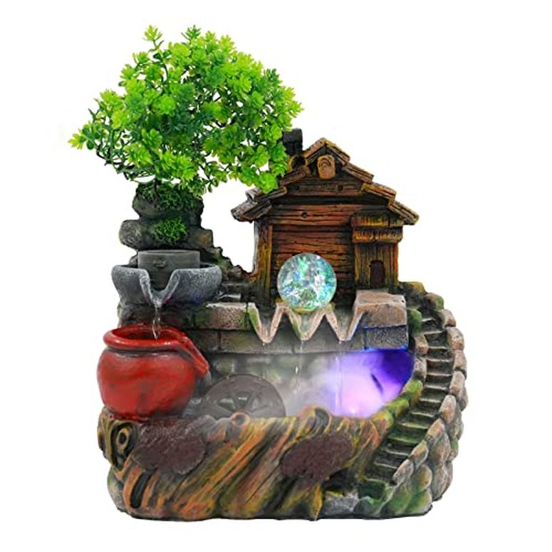 卓上 噴水 滝のオブジェ テーブルトップファウンテン インテリア噴水 110V Tabletop Rockery Fountain, Small Rockery Water Fountain Indoor with LED Lamp Atomization Effect, Suitable for Living Room, Bedroom, Office Decoration (Style 1) 【並行輸入品】