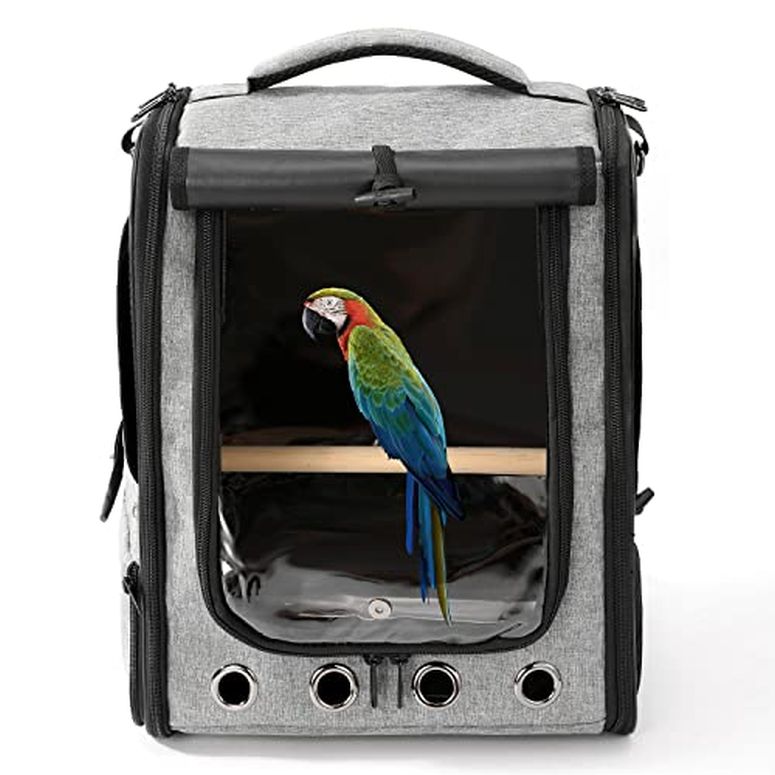  Ļ С ȥ٥륭ꥢ MAXPAND Portable Bird Carrier Backpack with Perch and Feeder Parrot Backpack Carrier with Perch Pet Bird with Stainless Steel Tray with YKK Zipper, 12.5 Inches x 11 Inches x 16 Inches, GREY ¹͢ʡ