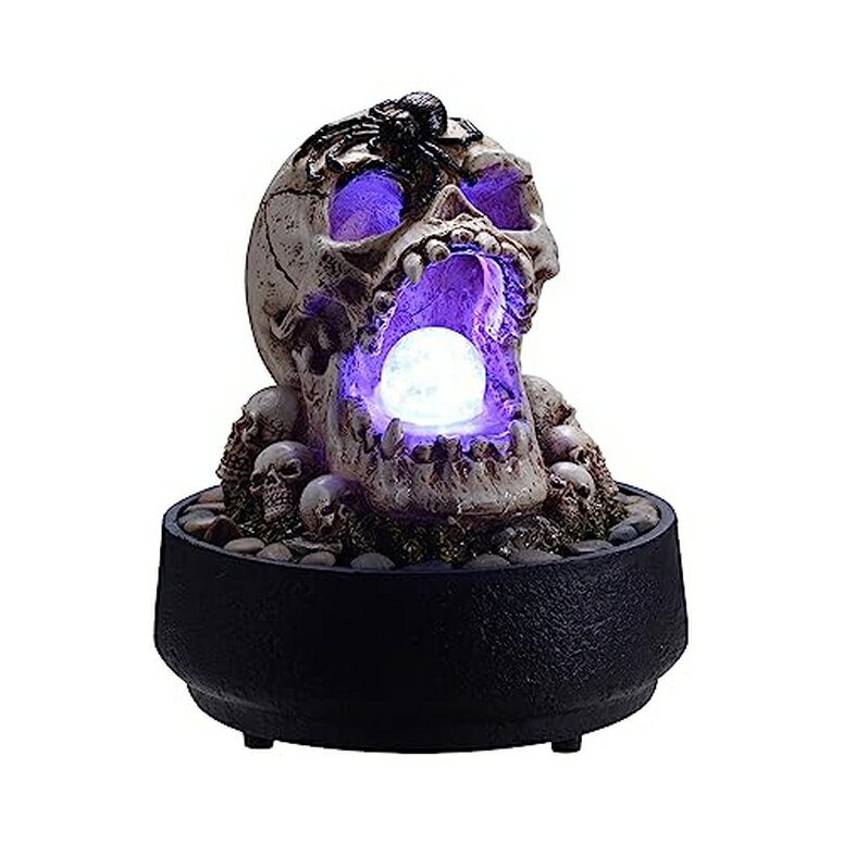 卓上 噴水 滝のオブジェ テーブルトップファウンテン インテリア噴水 MAOCHI Indoor Goth Skull Fountain Home/Office/Halloween Decor with RGB Color Changing Light/Soothing Sound Zen Fountain Skull/Glass Rolling Ball with Automatic Wateri 