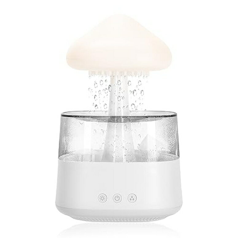 卓上 噴水 滝のオブジェ テーブルトップファウンテン インテリア噴水 Rain Cloud Humidifier Water Drip with Adjustable LED Lights White Noise Humidification Desk Fountain Bedside Sleeping Relaxing Mood (White) 【並行輸入品】