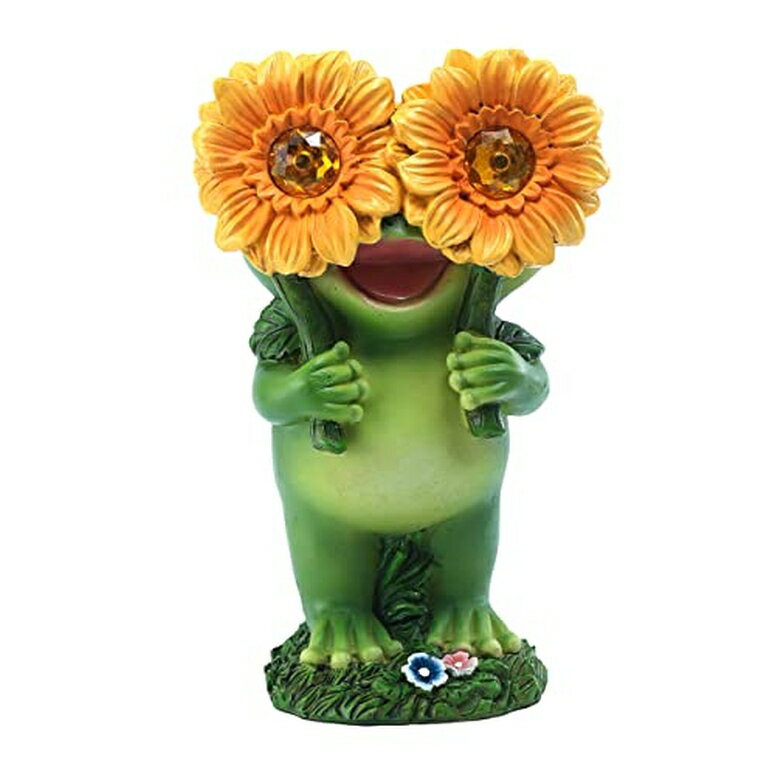 ガーデンライトLEDソーラーライト ソーラーパワー CFFOWNUG Funny Frog Garden Decor,Garden Frog Statue with Solar Sunflower led Eyes,Frog Figurine Gift of Lawn Ornament, Lawn Decoration for Outdoor Garden Decor 【並行輸入品】