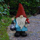 ガーデンライトLEDソーラーライト ソーラーパワー Exhart Solar Garden Gnome Statue w/LED Lantern, Durable Resin,Cute Outdoor Garden D?cor,11”x7.5"x19" 【並行輸入品】