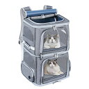 CR  o[h gxLA[ Groxkox Double Cat Carrier for 2 Cats,Dog Backpack Carrier for Medium Dogs,Double Compartment Pet Carrier Backpack for Dual Pets,for Outdoor Traveling/Stroll and Picnic ysAiz