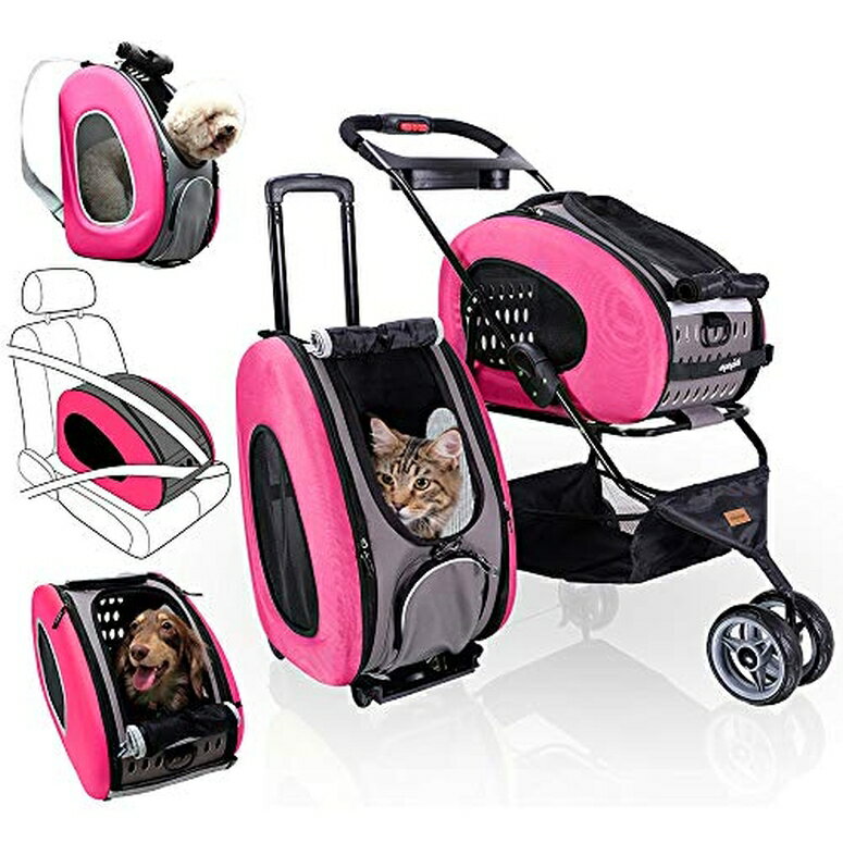 インコ 小鳥 バード トラベルキャリアー Ibiyaya Compact Multifunctional 5-in-1 EVA Convertible Foldable Small Pet Carrier/Stroller Combo System for Dog or Cat up to 16 Pounds, Pink 【並行輸入品】