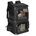 CR  o[h gxLA[ HOVONO Double-Compartment Pet Carrier Backpack for Small Cats and Dogs, Cat Travel Carrier for 2 Cats, Perfect for Traveling/Hiking/Camping, Black ysAiz