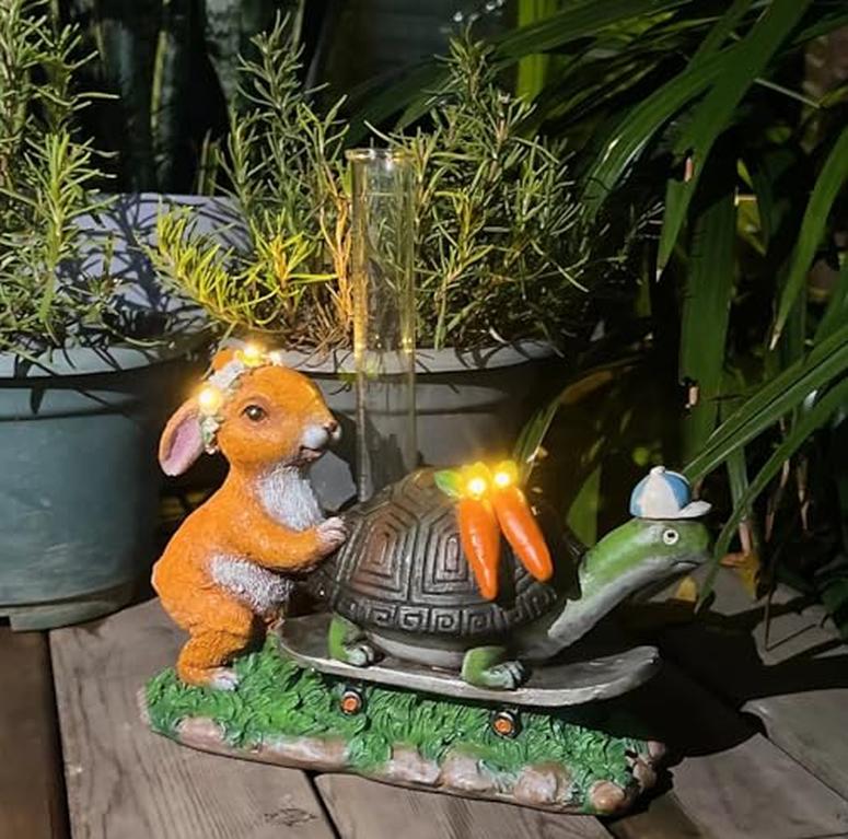 ガーデンライトLEDソーラーライト ソーラーパワー BINFENNY Solar Turtle Garden Statues Decor - Turtle Rabbit Statue Outdoor LED Waterproof Tortoise Bunny Rain Gauge Sculpture Lights …