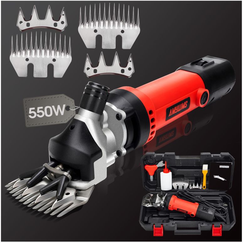 ƒ{poJ r AMYWMS Sheep Shears Electric 550W - Upgraded Professional Sheep Clippers with 2 Blades, 6 Speed Heavy Duty Livestock Haircut for Grooming Sheep Goats Horses Large Dog Thick Coats Animals (Red) ysAiz