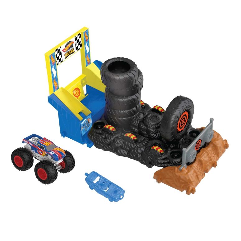 ホットウィール モンスタートラック Hot Wheels Monster Trucks Arena Smashers Race Ace Smash Race Challenge Playset with 1:64 Scale Race Ace Toy Truck and 1 Crushable Car 【並行輸入品】