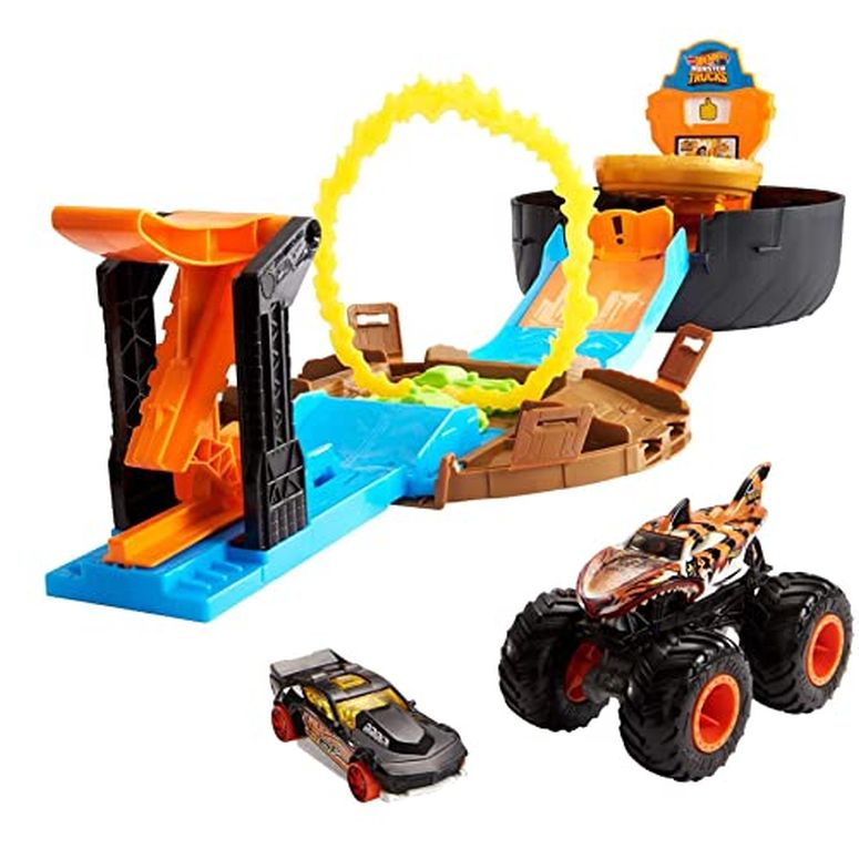 ホットウィール モンスタートラック Hot Wheels Monster Trucks Stunt Tire Play Set Opens to Reveal Arena with Launcher, 1 1:64 Scale Car & 1 Monster Truck, Portable Toy Gift Set for Ages 4 to 8 Years Old 【並行輸入品】