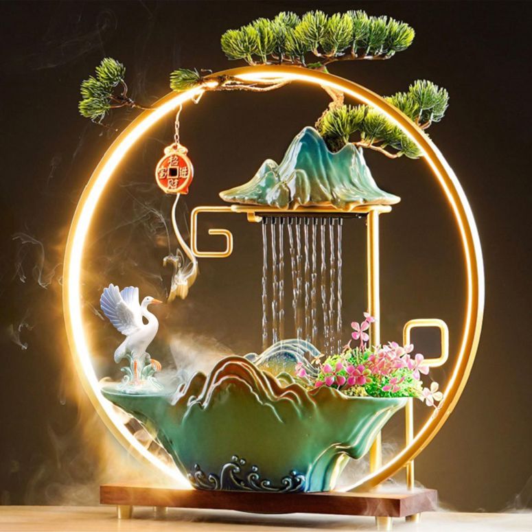 卓上 噴水 滝のオブジェ テーブルトップファウンテン インテリア噴水 Okasion Tabletop Fountain Indoor Waterfall Fountain with Lights Indoor Water Fountain with Pump Fogger Waterfall Incense Burner Fake Plants Zen Decor for Home Office 【並行輸入品】