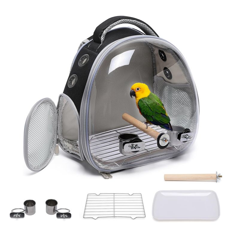 インコ 小鳥 バード トラベルキャリアー Ioview Bird Carrier Cage, Pet Travel Carrier Backpack with Standing Perch,Parrot Cockatiel Carrier Bag, Food Bowl for Lovebirds Conures Parakeet Budgie Canary & Small Animal (Accessories+Black) 【並行輸入品】