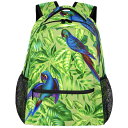 インコ 小鳥 バード トラベルキャリアー Cute Parrot Backpack for Kids Girls, Tropical Leaves Lightweight School Backpack Student Bookbags Elementary Toddler School Bags 14 inch Laptop Backpacks Casual Daypack 【並行輸入品】