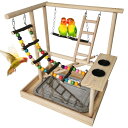 CR  o[h gxLA[ Hamiledyi Parrots Playground, Bird Play Gym Wood Perch Stand Colours Climb Ladders Swing Chewing Toys with Parakeet Feeding Cups Exercise Activity Center for Conure Cockatiel Lovebirds(Include ysAiz