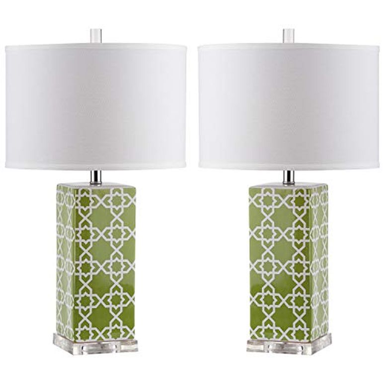 サファヴィヤ safavieh テーブルランプ サファビヤ サファヴィア SAFAVIEH Lighting Collection Quatrefoil Modern Contemporary Green 27-inch Bedroom Living Room Home Office Desk Nightstand Table Lamp Set of 2 (LED Bulbs Included) 【並行輸入品】