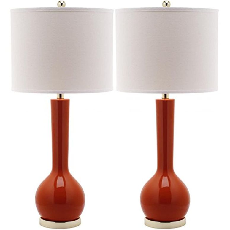 サファヴィヤ safavieh テーブルランプ サファビヤ サファヴィア SAFAVIEH Lighting Collection Mae Long Neck Modern Contemporary Blood Orange Ceramic 31-inch Bedroom Living Room Home Office Desk Nightstand Table Lamp Set of 2 (LED Bulbs 【並行輸入品】