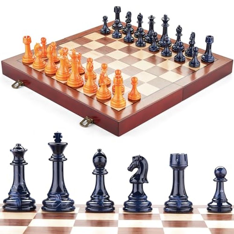 【大きなチェスボードサイズ】チェスボードのサイズは16.54*16.54*2.95インチで、標準サイズよりも大きく、ゲームを楽しむのに十分なスペースがあります。さらに、このチェス盤の表面は非常に滑らかで、バリがありません。 ※重さ:　約2....