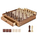 チェスセット VEVOR Solid Wood Chess Set, 15 inch 2-in-1 Chess Checkers Game Set, Chess Board Games with Storage Drawer & Weighted Chess Checkers Pieces & 2 Queens, for Adults Kids Tournament Professional Beginner 【並行輸入品】