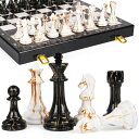 チェスセット 15" Large Chess Set for Adults with Weighted Acrylic Chess Pieces 3.5" King & Portable Folding Marbling Wooden Chess Board Travel Chess Sets Family Board Game Gift ? Elegant Classic Chess Game 【並行輸入品】