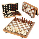 チェスセット MerryPony Wooden Chess Set for Adults & Kids, 15" Foldable Wooden Chess Board with 2 Extra Queens, 2 in 1 Chess and Checkers Set, Travel Magnetic Chess Game Set, Beginner Chess Set for Kids 【並行輸入品】