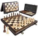 チェスセット ELONGDI Magnetic Wooden Chess Set,15" Folding Chess Board with Wood Texture 2 Extra Queens - Handmade Pieces Travel Board Games for Kids and Adults 【並行輸入品】
