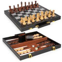 チェスセット Chess Checkers Backgammon Set 3-in-1 Board Games Sets for Kids & Adults,15" Folding Magnetic Chess Set Leather Chess Board Strategy Game Portable Travel Chess Game with Magnetic Chess Pieces 【並行輸入品】